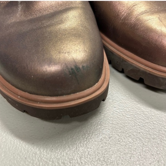 Timberland Velvet Boots Bronze Leather Lug Sole Gold Hardware Womens Size 8.5 - Picture 5 of 8